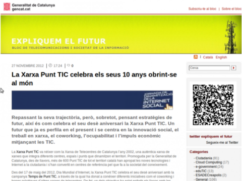 Captura de la notícia sobre 10 anys de Punt TIC al bloc Expliquem el futur